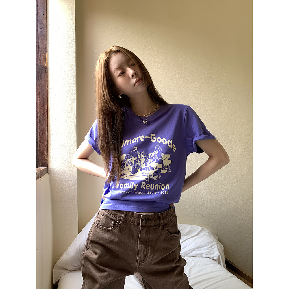 HelloooEat женская футболка с круглым вырезом и буквенным принтом в корейском стиле на весну 2025