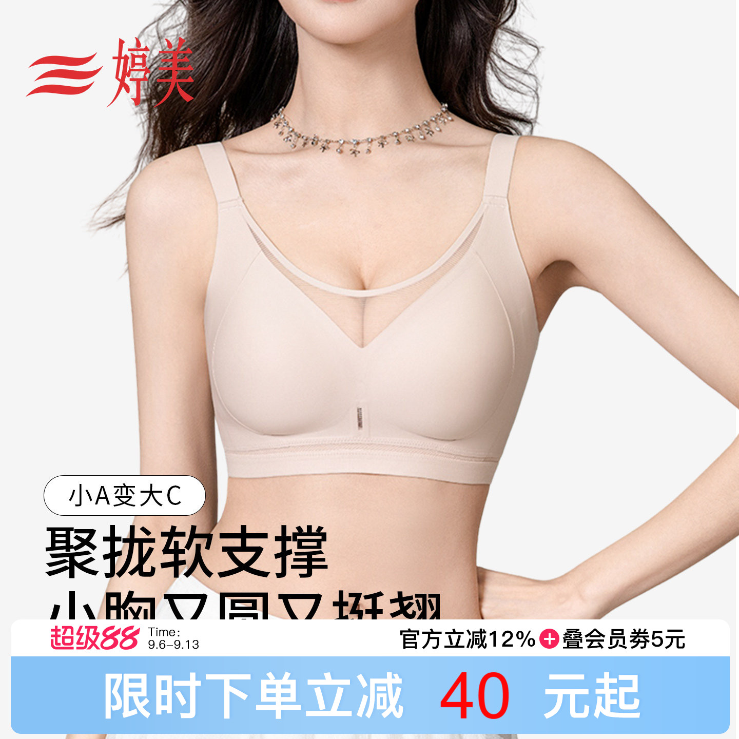 婷美V纱薄款小胸聚拢美胸文胸图片