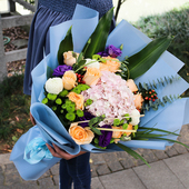 情人节广州鲜花速递同城玫瑰花绣球混搭花束爱人生日订花店送上门