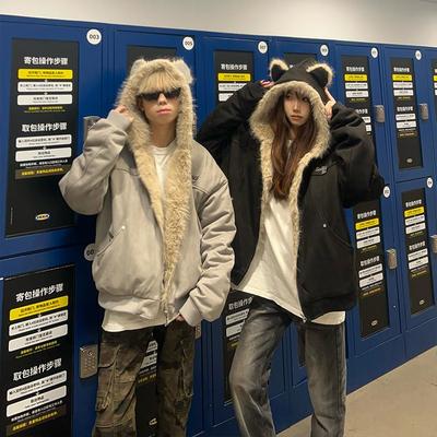 美式毛领兔耳座山雕棉衣