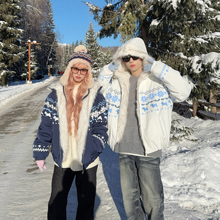 宽松毛领可拆卸棉衣外套 风费尔岛座山雕棉服男女冬季 126KID 美式