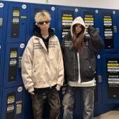 126KID 美式 复古刺绣字母立领飞行夹克男女小众设计百搭情侣外套