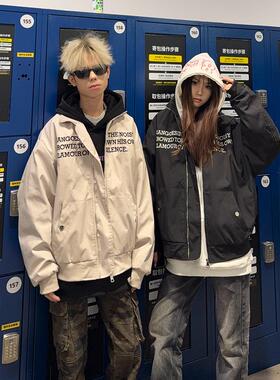 126KID 美式复古刺绣字母立领飞行夹克男女小众设计百搭情侣外套