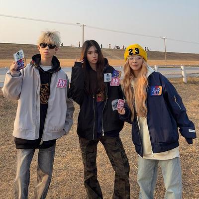 美式复古魔术贴刺绣飞行服外套