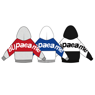 126KID 字母贴布刺绣拼接连帽卫衣男女宽松加绒情侣外套潮牌 美式