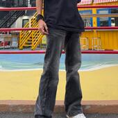 126KID 子 男复古痞帅炸街hiphop裤 美式 高街水洗折痕微喇叭牛仔裤