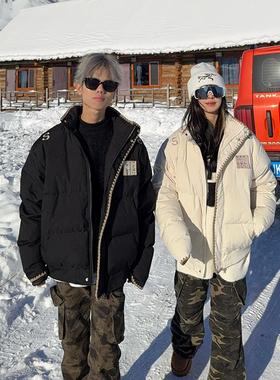 126KID 国潮牌民族风棉服男女冬季情侣魔术贴刺绣棉衣外套面包服