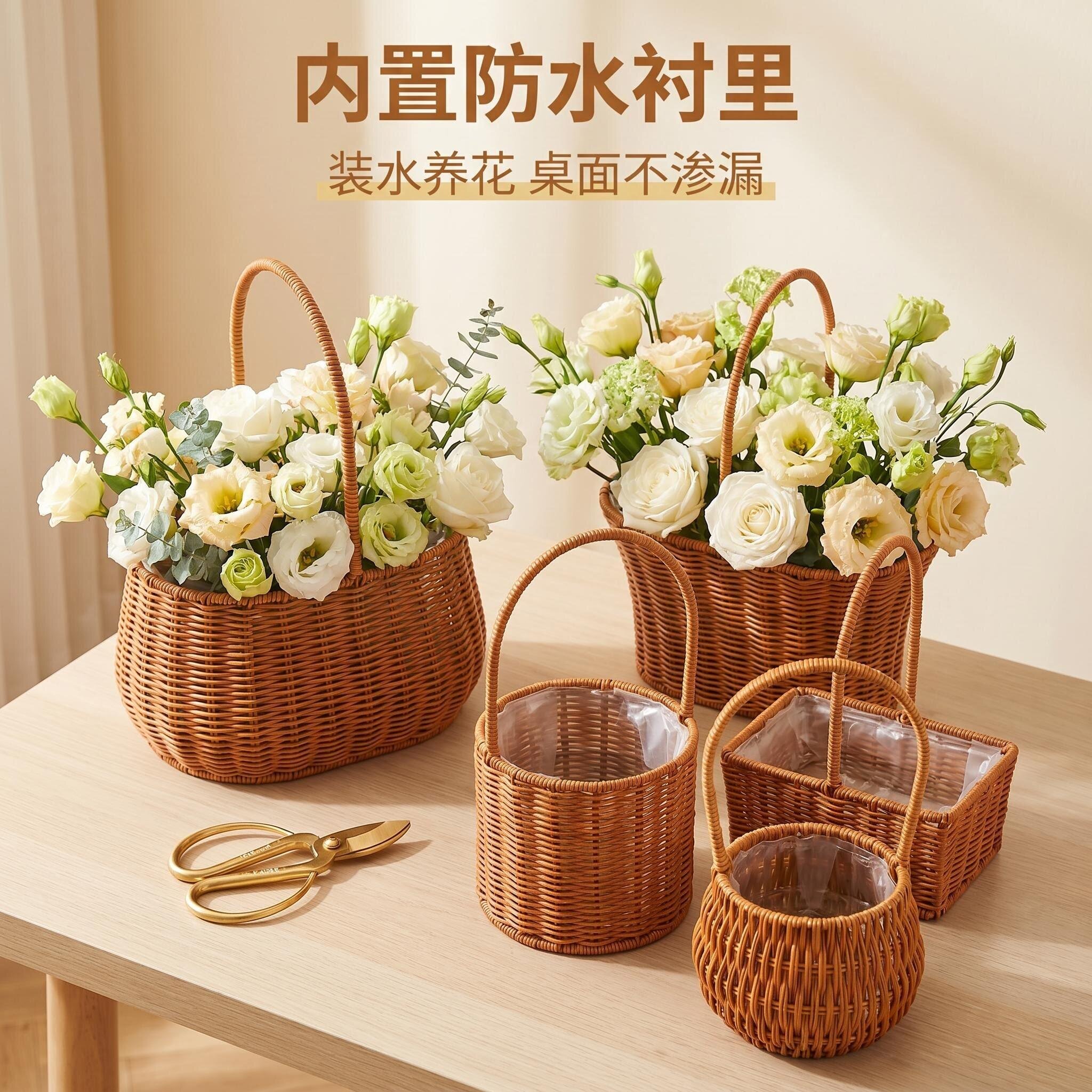 直销创意款柳编藤编塑编墙挂花篮家庭园艺塑编做壁挂花盆批发