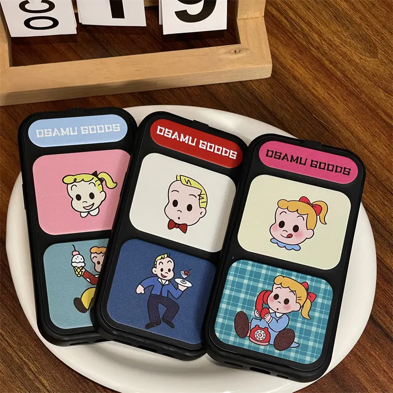 可爱日韩ins翻盖折叠支架适用苹果16promax卡通iPhone15皮纹13/14