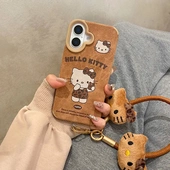 秋冬皮质豹纹Kitty猫适用于苹果16promax手机壳iphone15plus