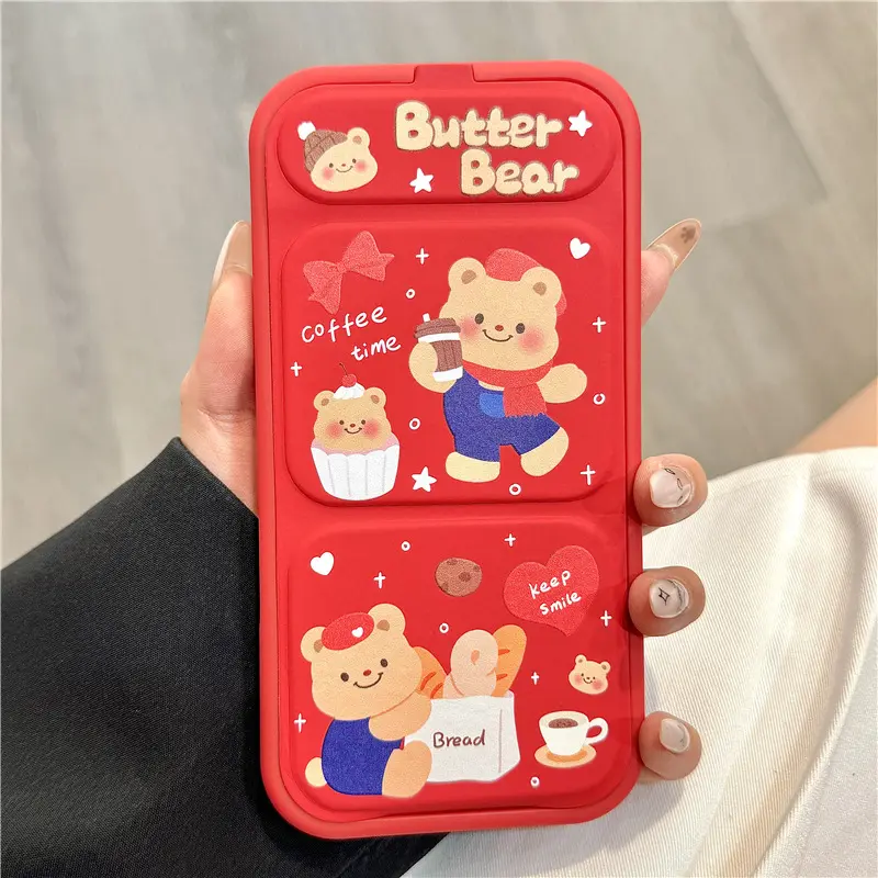 喜庆红色围巾小熊磁吸折叠支架iphone16promax苹果14手机壳13/12