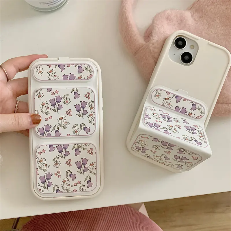 紫色花朵适用iphone16promax折叠支架13/14苹果15手机壳防摔11