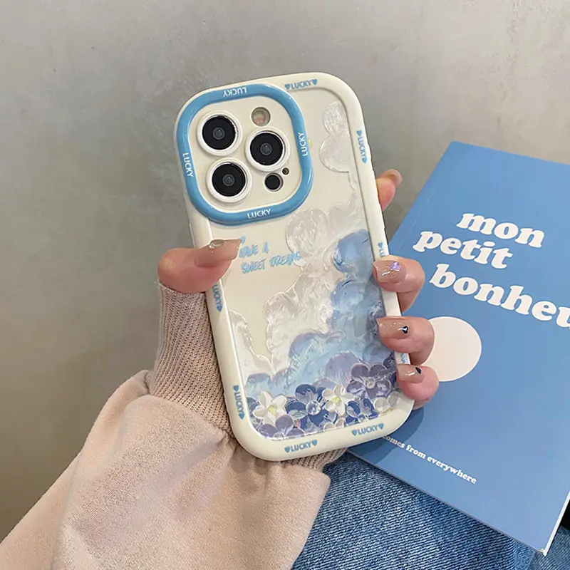 原创油画花朵适用苹果16promax手机壳iphone15pro带挂绳14新款13