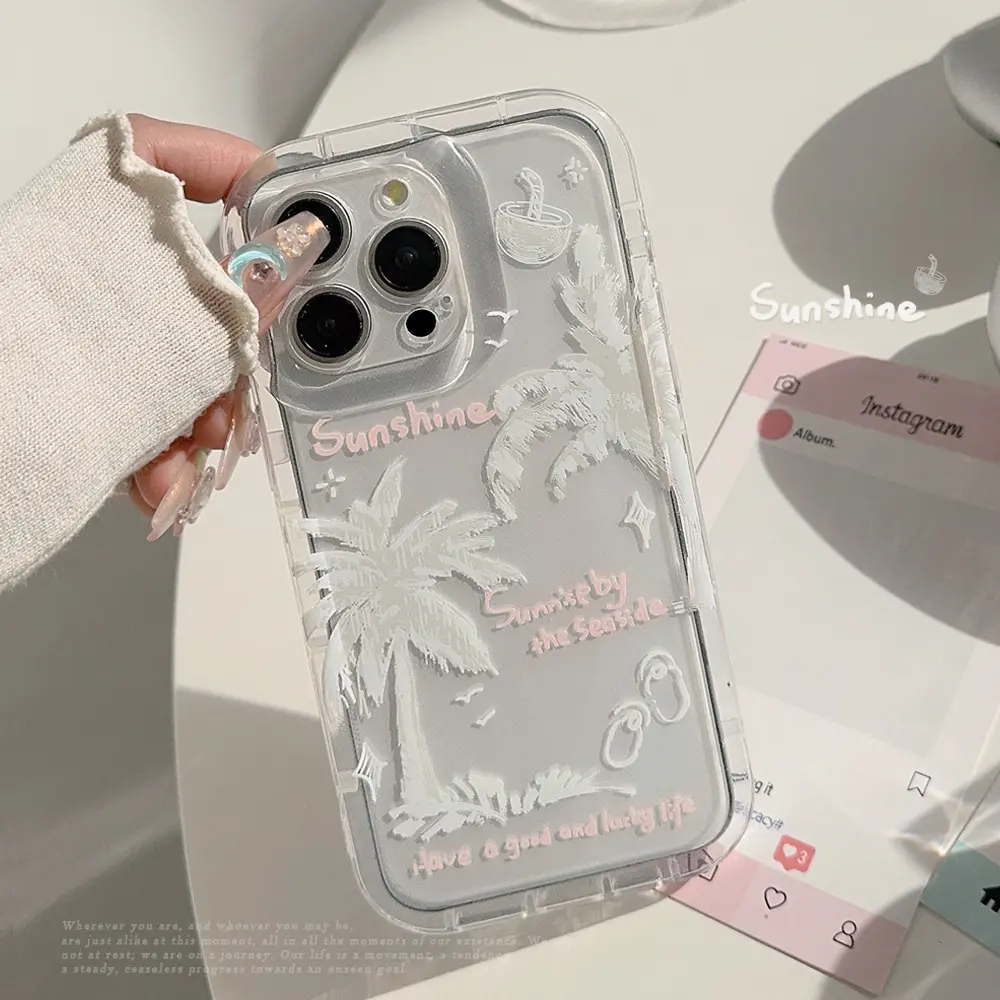 白色椰子树苹果15手机壳iphone14promax软胶13/12/11全包防摔16