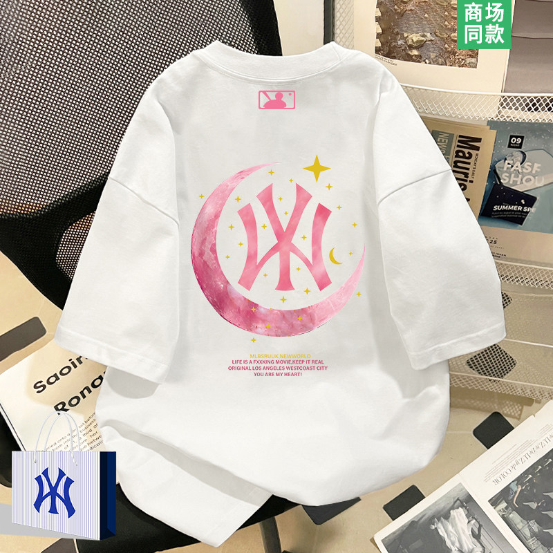 【专柜同款】弯月印花短袖t恤女士夏季爆款学院风潮牌半袖上衣女
