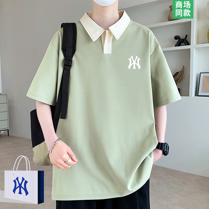 【1折专区】夏季高级感拼色Polo衫男士2025新款痞帅风翻领短袖t恤