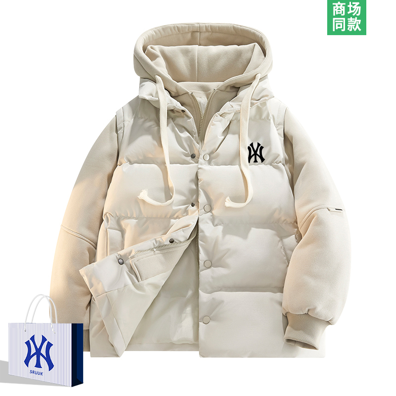 假两件连帽棉服女士保暖棉衣