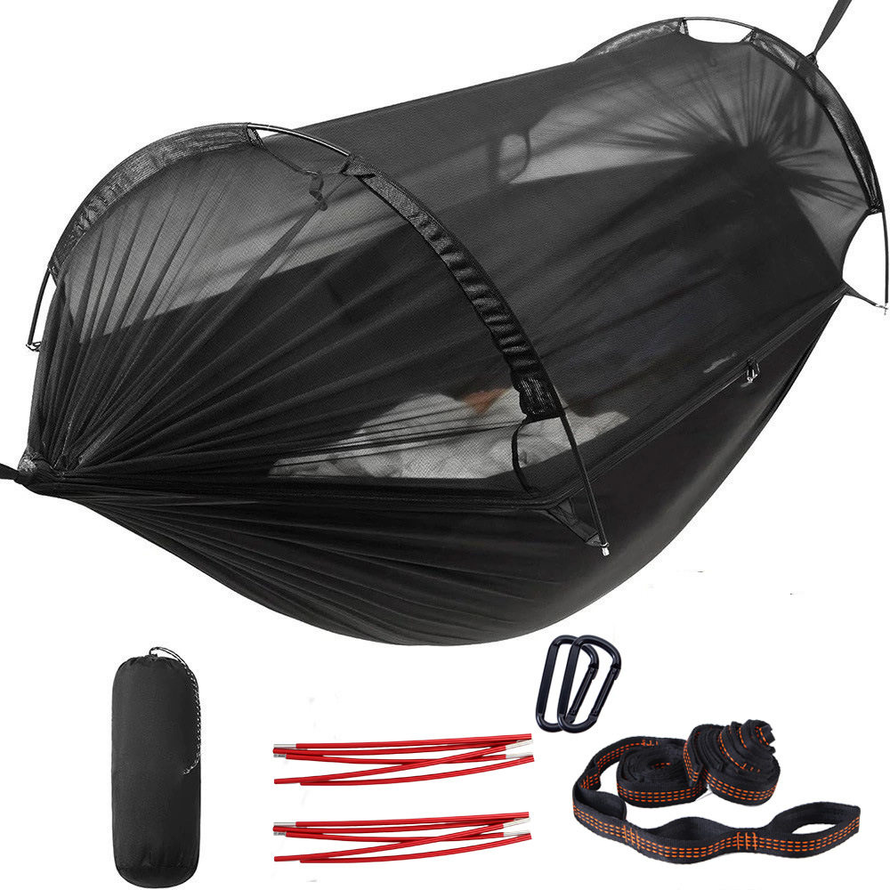 吊床户外推拉式防侧翻蚊帐吊床 户外双人防蚊 秋千室内帐篷新款