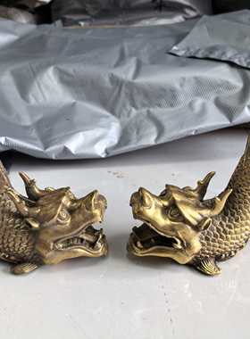 纯铜螭吻龙头鱼鳌鱼瑞兽螭吻避火铜器厨房龙鱼桌面家居饰品办公室