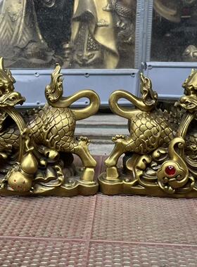 纯铜麒麟摆件一对客厅办公室装饰如意福禄火麒麟风水家居摆件招财