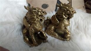 彩云麒麟纯铜摆件一对镇宅招财天斩三啥口舌是非诉讼办公室财位中