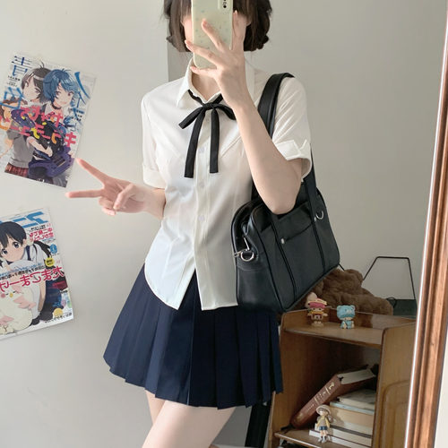 莓喵jk馆短袖衬衫白色jk衬衫日系学院风制服夏季百搭收腰衬衫女款