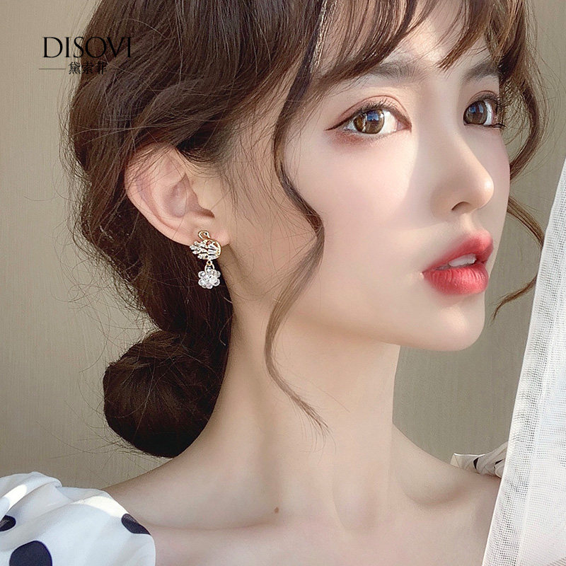 耳环韩国气质网红2020年新款潮天鹅耳坠简约冷淡风小巧纯银耳钉女