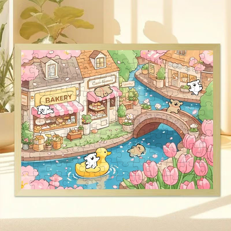 线条小狗木质拼图可爱卡通桌面摆件高颜值送朋友闺蜜情侣生日礼物