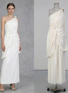 复古斜领无袖收腰纯色长裙礼服2026春季连衣裙女KDR533381XA字裙