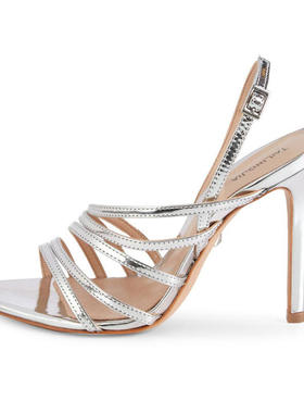 夏季外贸凉鞋女大码下单手工现做金色银色漆皮slingbacks时装凉鞋