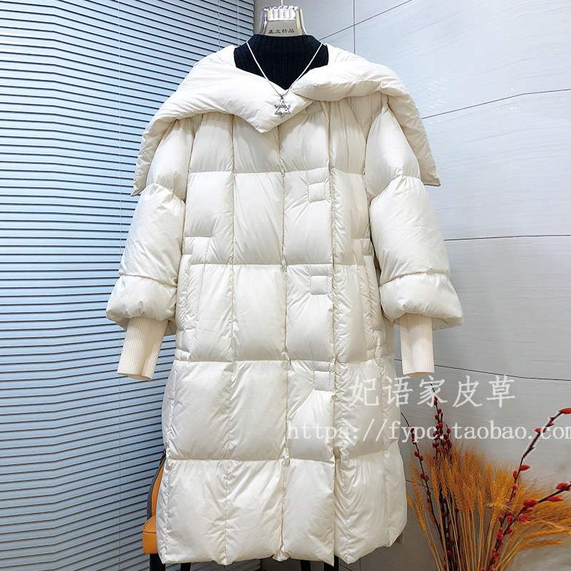新款 皮草羽绒服女中长款外套天使之翼大翻领奢华鹅绒服大衣冬