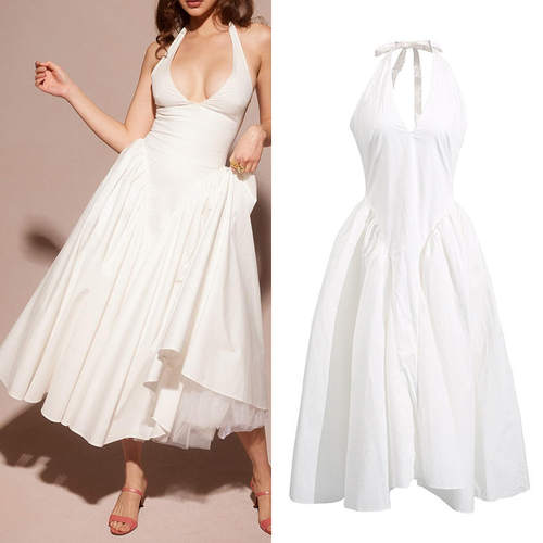 新款 欧美深V领辣妹性感迷人挂脖系带吊带连衣裙女单件KDR526601x