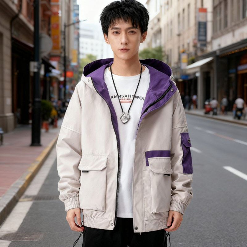 工装外套男春秋季潮牌ins连帽薄款夹克学生休闲男装时尚上衣服yd