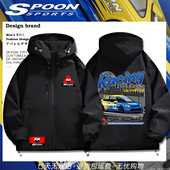 R休闲二次元 日本JDM改装 车SPOON思域Type 夹克外套连帽上衣男dt