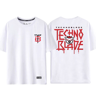 我的世界猪皇血神technoblade周边短袖T恤男女夏季纯棉宽松衣服LN