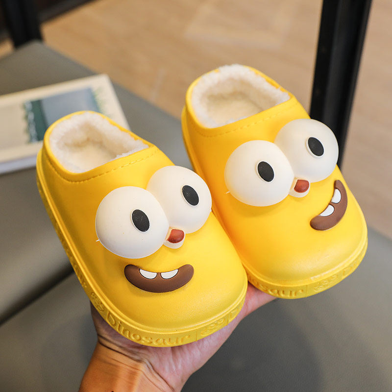 儿童棉拖鞋男童女孩冬季卡通可爱室内防滑防水外穿毛绒宝宝拖鞋冬