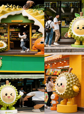 玻璃钢定制仿真榴莲立体摆件水果店创意门头卡通水果公仔雕塑装饰