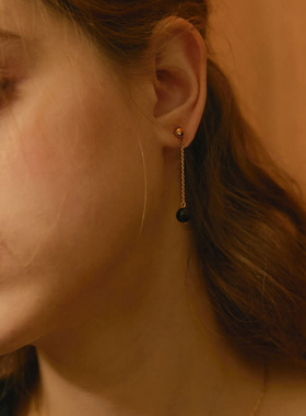 新品特惠-天然黑玛瑙耳饰细耳线精致耳钉金色ins无耳洞耳夹黑色