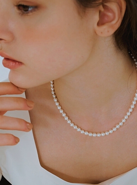 925纯银珍珠项链简约优雅渐变尺寸女士颈链锁骨链澳白色