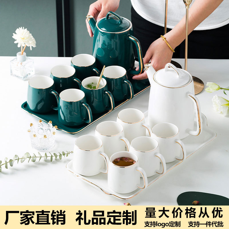 北欧手工描金陶瓷凉水壶耐热茶具简约水具托盘套装送礼礼品礼盒