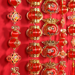 新年小灯笼挂饰春节乔迁小红灯笼入户门布置连串丝光喜庆挂件年货