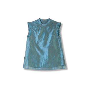 木耳边桑蚕丝上衣 蓝色流光绸无袖 2682532 大娇来了