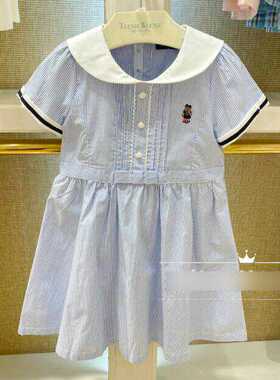 清货24夏装女童条纹短袖纯棉薄款洋气学院公主连衣裙TKOW212552A