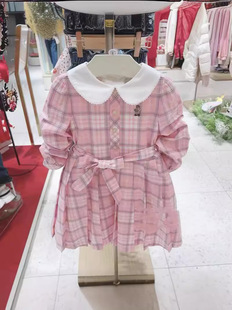 24春款女童格子娃娃领可爱连衣裙中大童洋气长袖裙装TKOW241251B