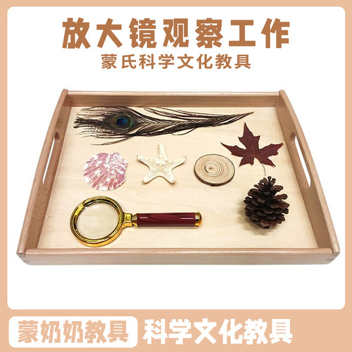 蒙奶奶蒙氏蒙台梭利科学文化益智早教具儿童放大镜观察物品套装