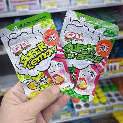泰国711代购ole'超级柠檬味维C草莓奇异果薄荷球糖休闲零食