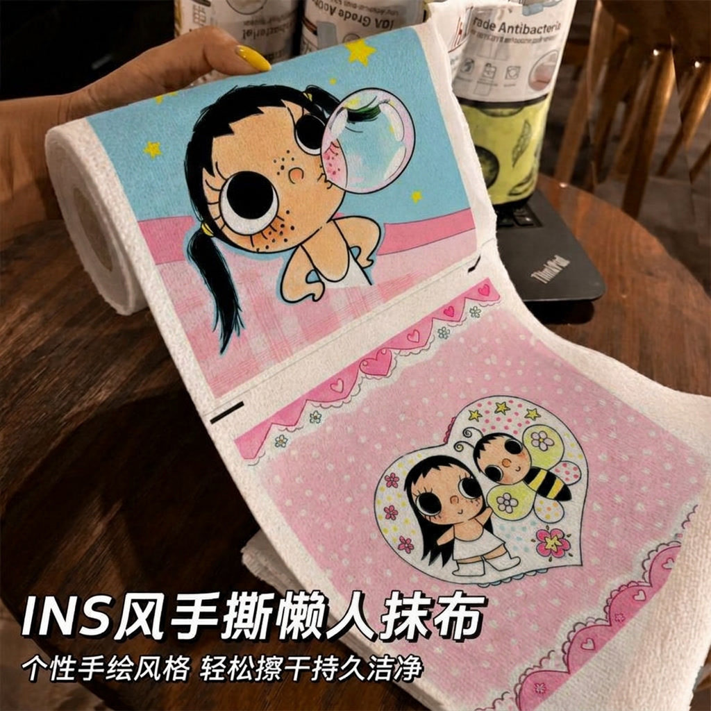 手撕抹布卡通INS风图案懒人周抹布