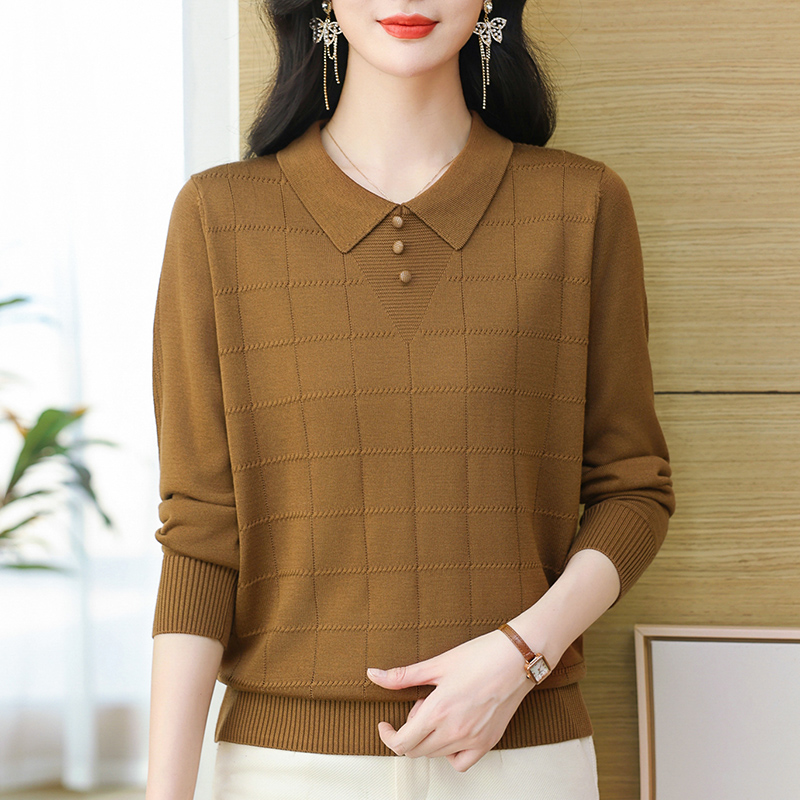 妈妈针织套头翻领纯色百搭打底衫