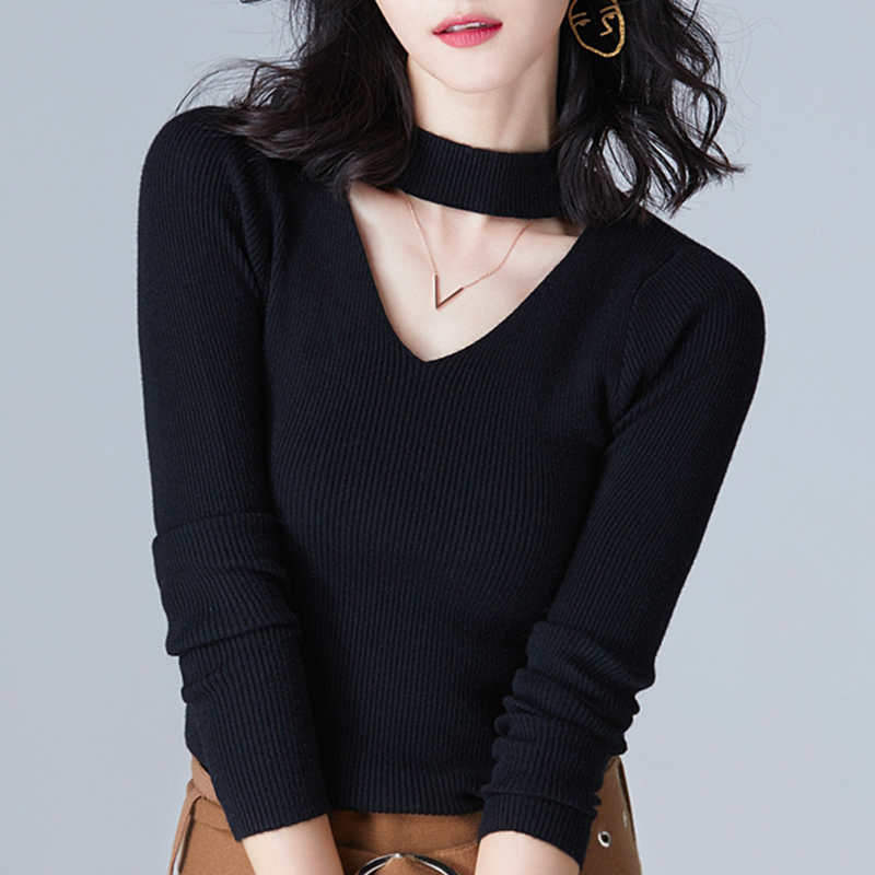 性感挂脖百搭经典针织短款上衣