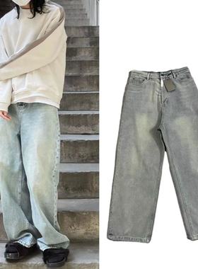 B家21ss水洗蓝宽松阔腿裤baggy牛仔长裤日常百搭坠感堆积直筒男潮